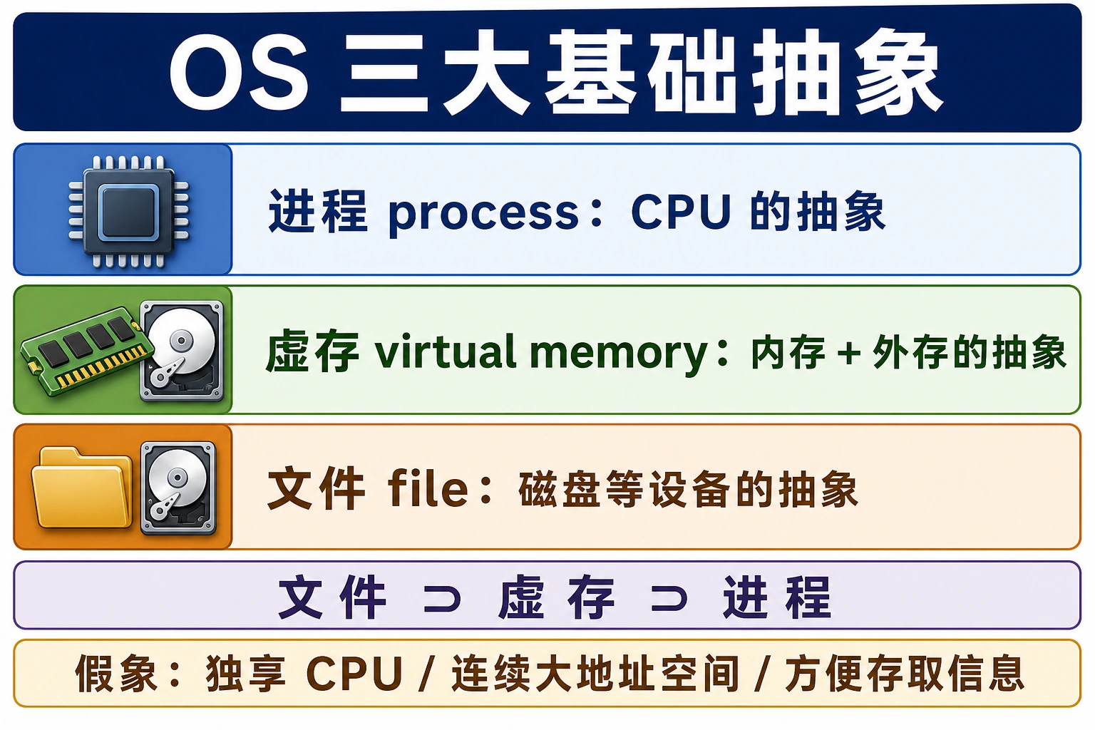 知识点插图：OS 三大基础抽象（考点）