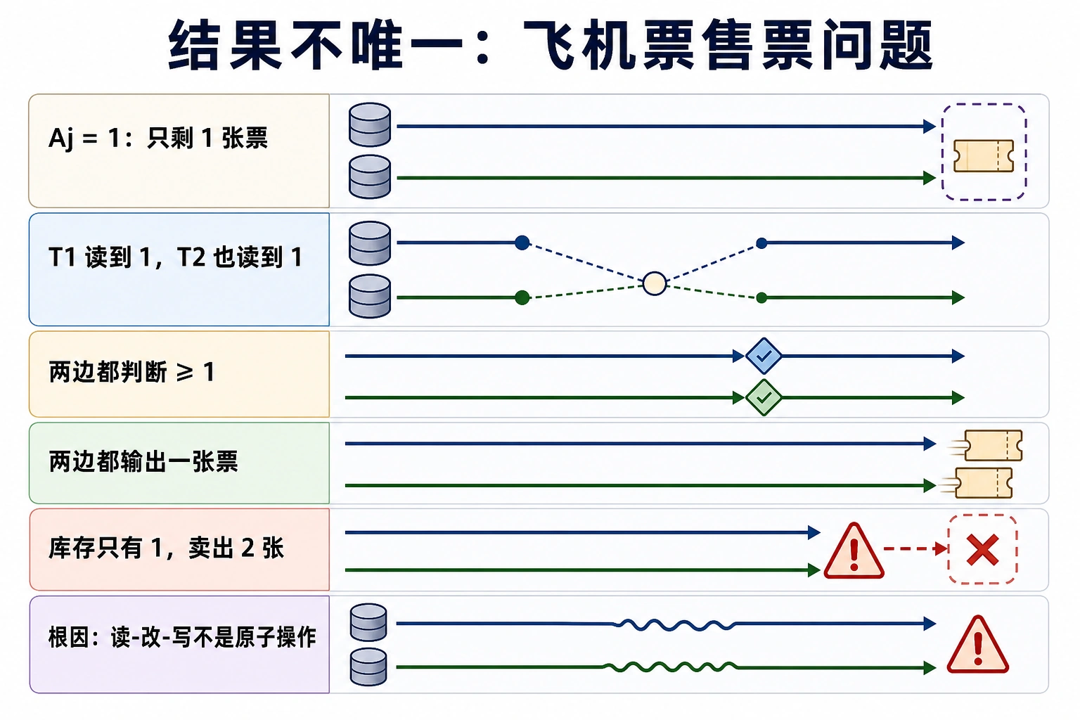 知识点插图：错误一：结果不唯一 — 飞机票售票问题（第 31 页）