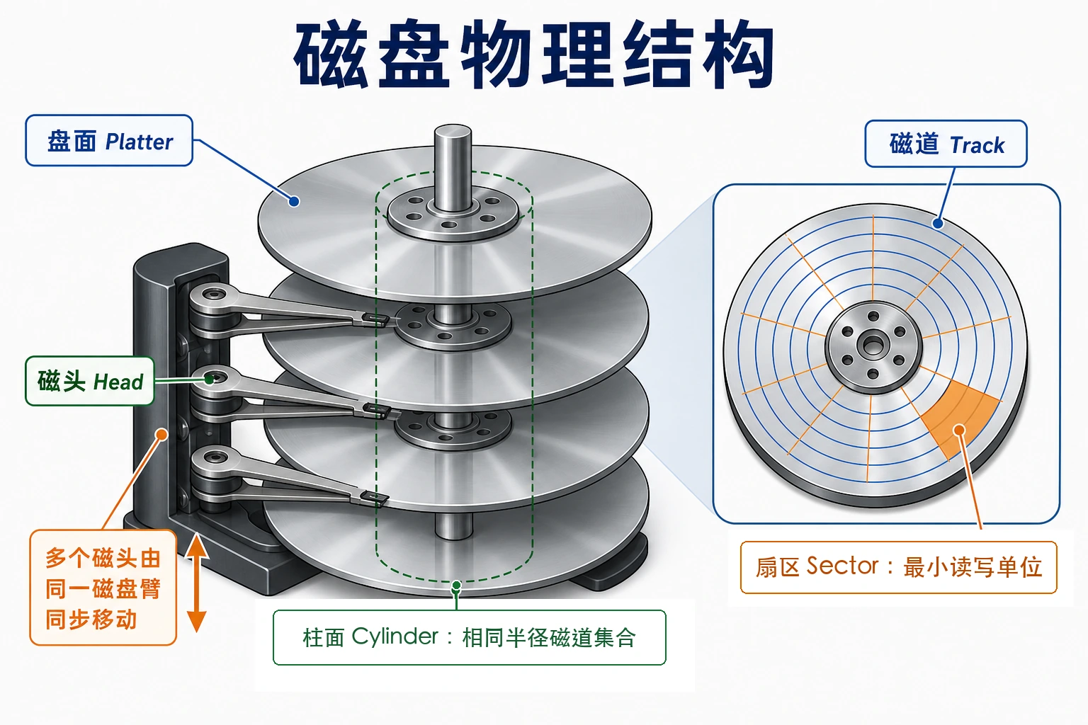 知识点插图：5.6.1 磁盘物理结构